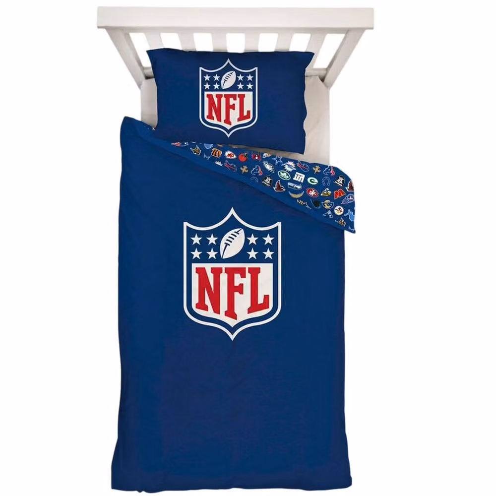 NFL Reversible Graphic Duvet Cover and Pillowcase Set, Multicolour and Blue, W: 90 cm, L: 200 cm