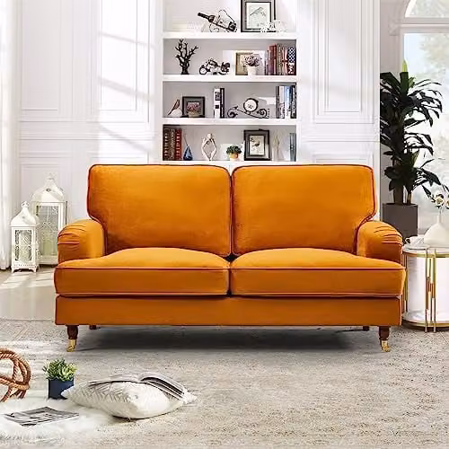 Artemis Home Woodbury 2 Seat Velvet Fabric Sofa in Orange, Width: 158 cm