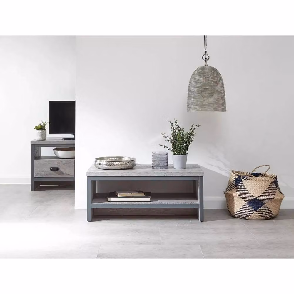 FORGEVIO Grey Industrial Coffee Table with 30mm Chunky Distressed Composite Top – 3