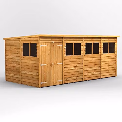 Powersheds Premium Pent Overlap Wooden Shed with Double Doors and Window in Natural Brown, W/D/H: 260.4 x 202.8 x 12.0 cm