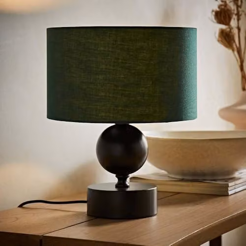 ValueLights Anthony Candlestick Table Lamp with Green Fabric Drum Shade and Bulb – 1