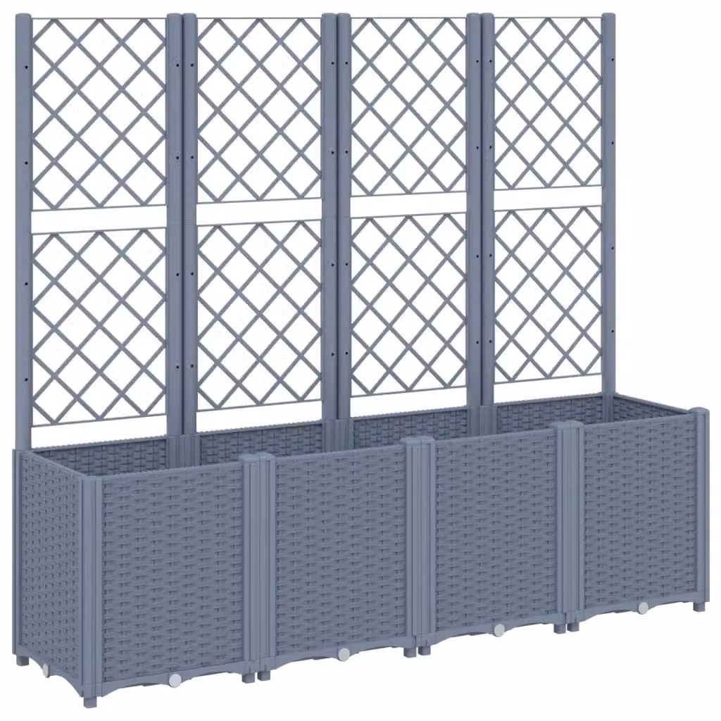 Berkfield Home Garden Planter with Trellis in Blue Grey, W/D/H: 160 x 40 x 140 cm – 2
