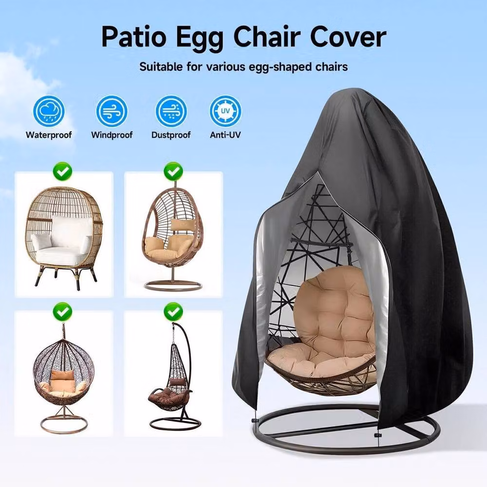 KORVIXA Heavy Duty Water Repellent Hanging Swing Egg Chair Cover in Black, Diameter: 100 cm – 3