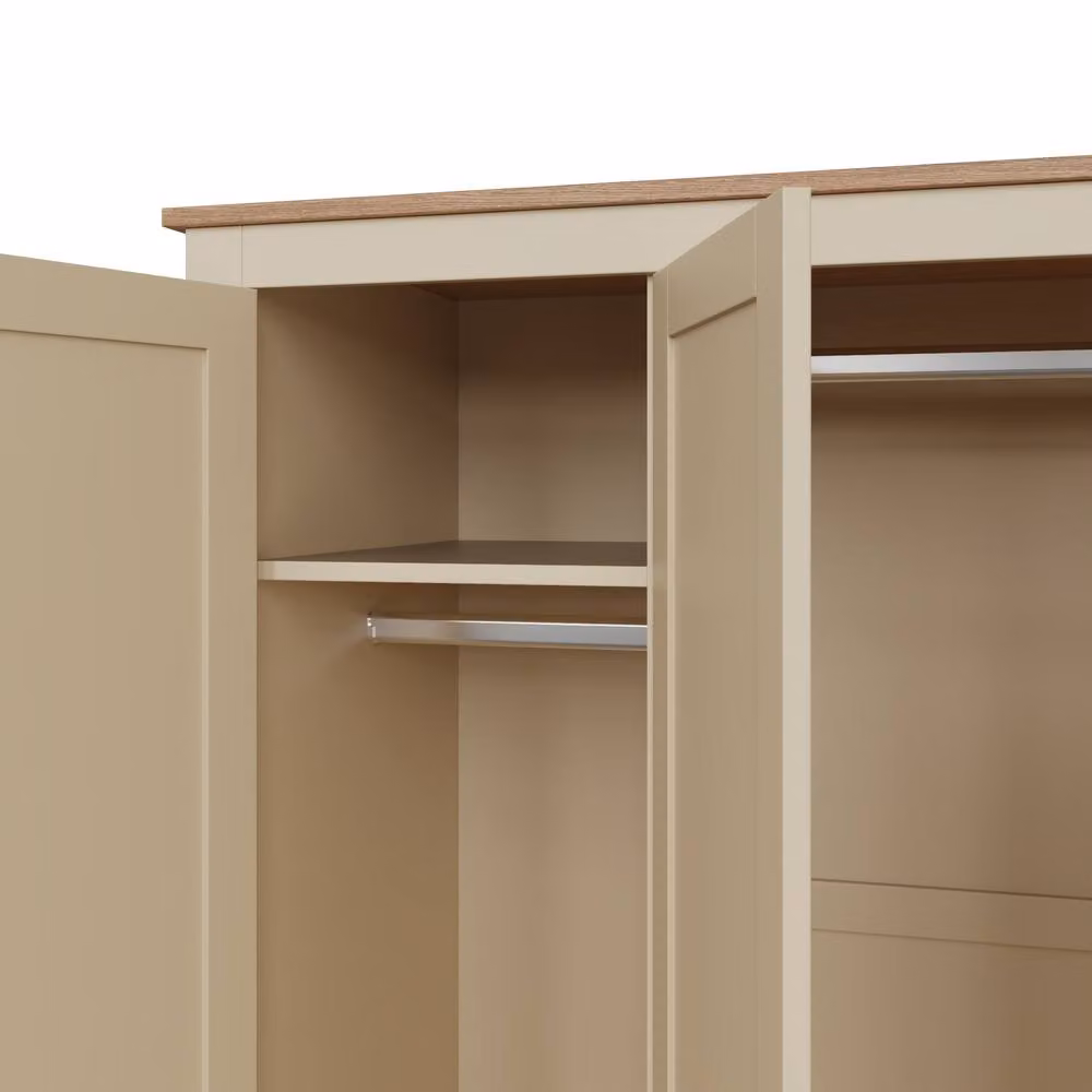 GFW Lancaster 3 Door 2 Drawer Wardrobe in Cream and Oak – 4
