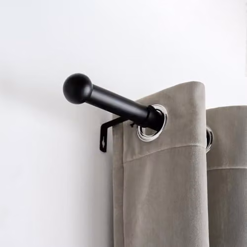 OHS Extendable Black Metal Curtain Pole with Ball Finials and Brackets, 120 to 220 cm – 1