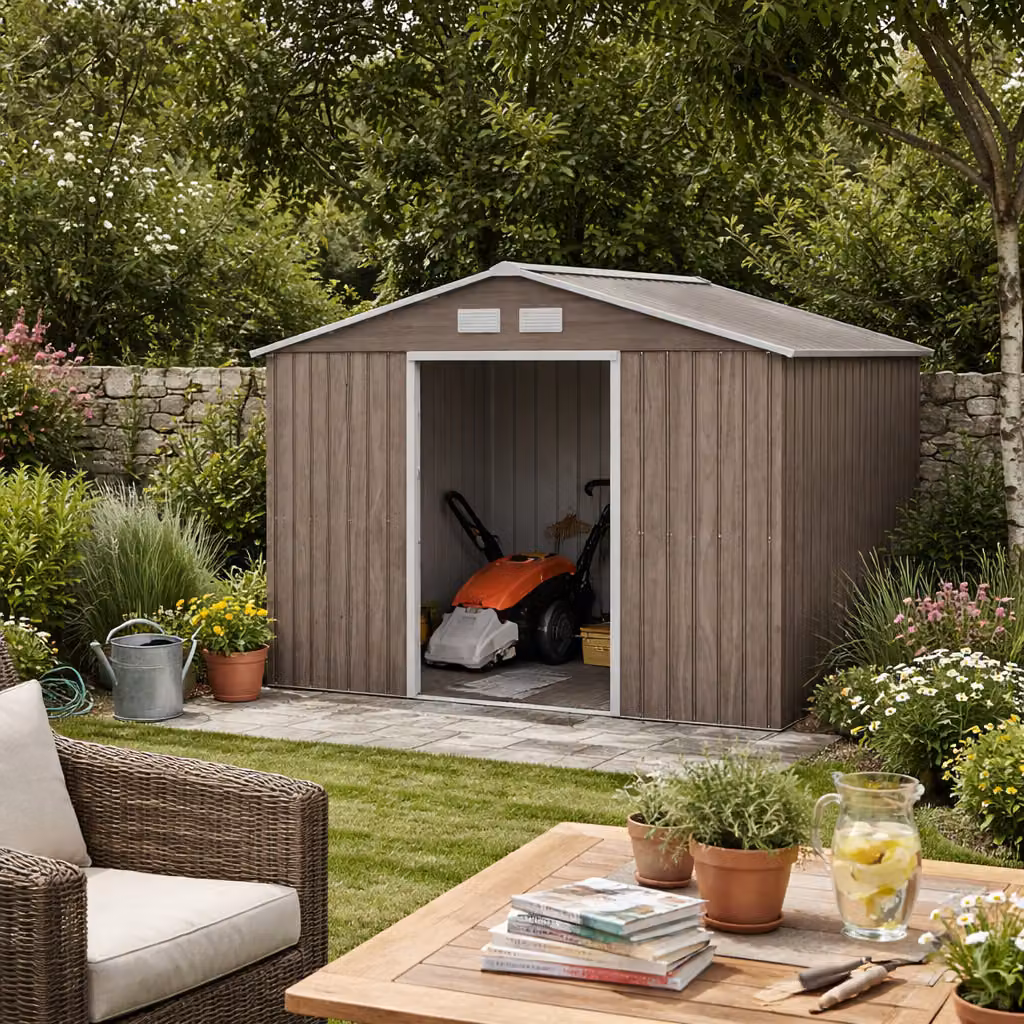 Outsunny Brown Steel Garden Shed with Lockable Double Doors and Side Vents – 2