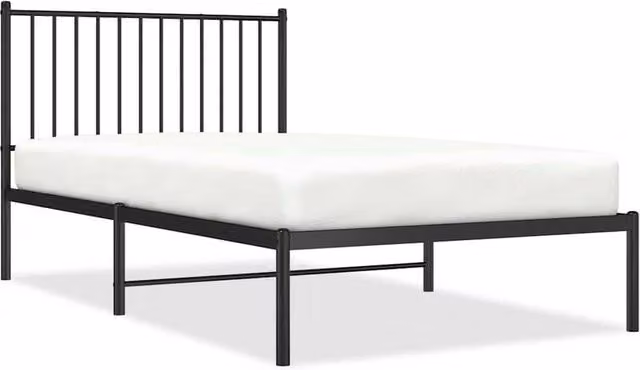 Berkfield Home Metal Bed Frame with Headboard in Black, W/D/H: 100 x 190 cm
