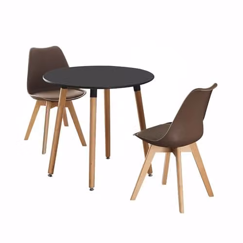 Life Interiors Modern Round Dining Set with 2 Chairs and Cushions, Black and Brown – 2