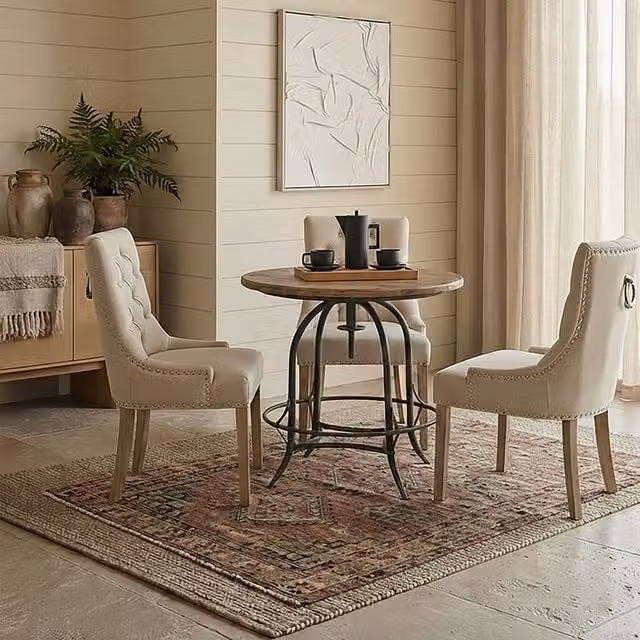 Orsina Industrial Style Round Wood and Metal Side Table in Brown with Height Adjustable Central Column – 1
