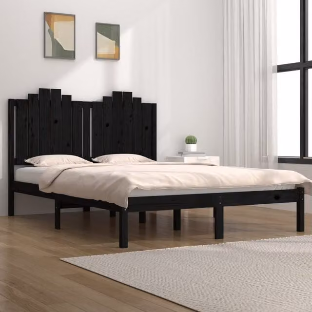Berkfield Home Black Solid Wood Pine Bed Frame W/D/H: 200 x 200 x 110 cm