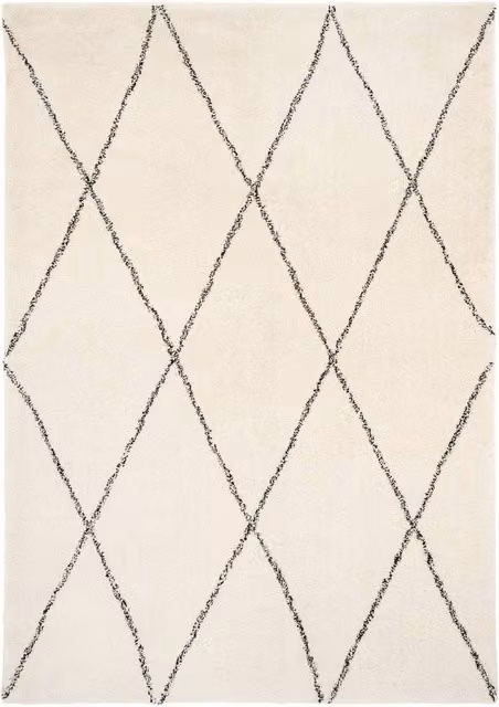 Kukoon Machine Washable Shaggy Rug in Beige Trellis Moroccan Geometric Design, W: 160 cm, L: 230 cm