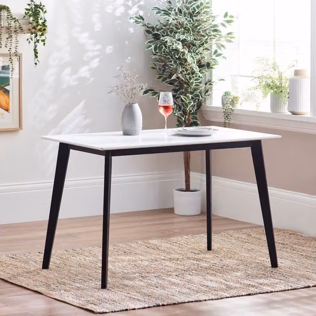 FurnitureboxUK Sofia Rectangular Dining Table in White with Black Legs