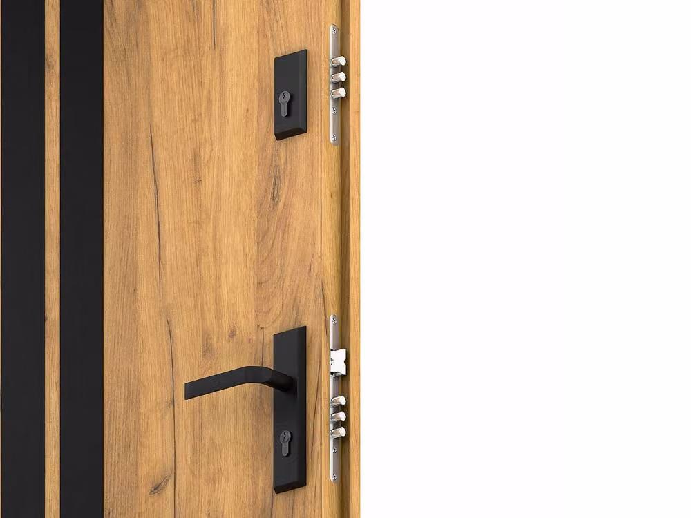 Vente-unique Modern Full Steel Front Door in Light Oak with Black Stripes, H: 207 cm, W: 100 cm – 3