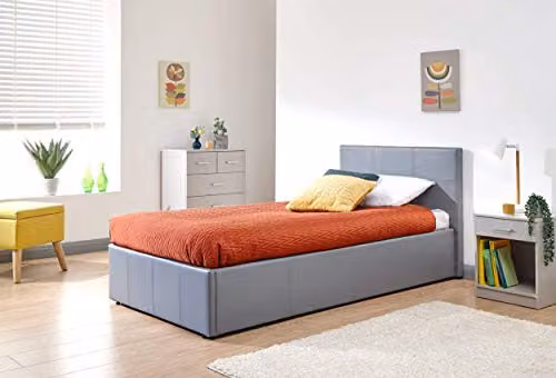 GFW Grey Upholstered Fabric Ottoman Bed Frame with Lift Up Base, King Size, W/D/H: 180 x 200 x 148 cm