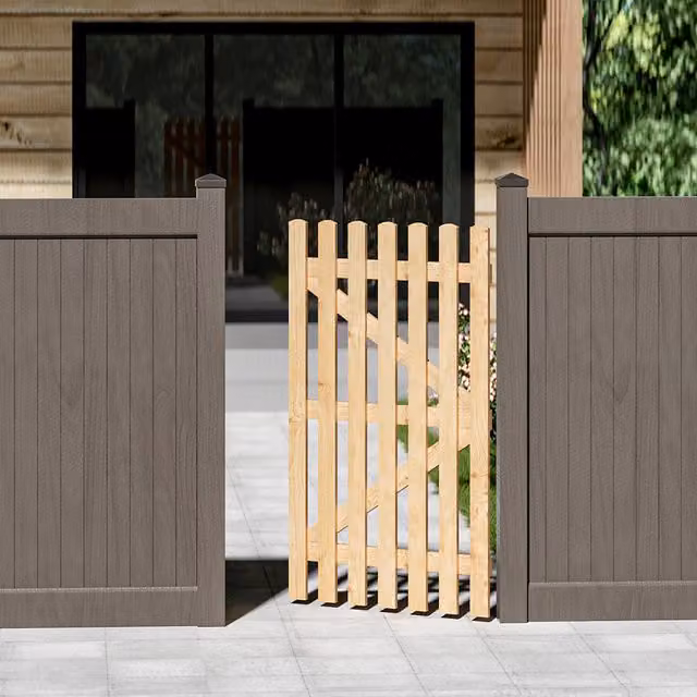 Livingandhome Wood Garden Fence Gate with Latch and Lock, Brown, W: 90 cm, H: 150 cm