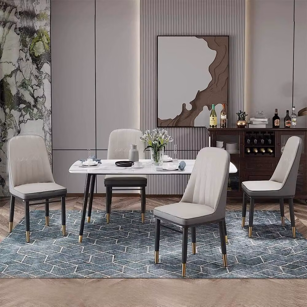 SPETLEK Set of 2 Grey PU Leather Dining Chairs with Padded Seats and Metal Legs – 3