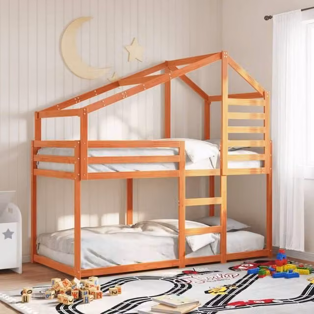 Berkfield Home Rustic Wax Brown Solid Wood Pine Bunk Bed W/D/H: 90 x 200 cm