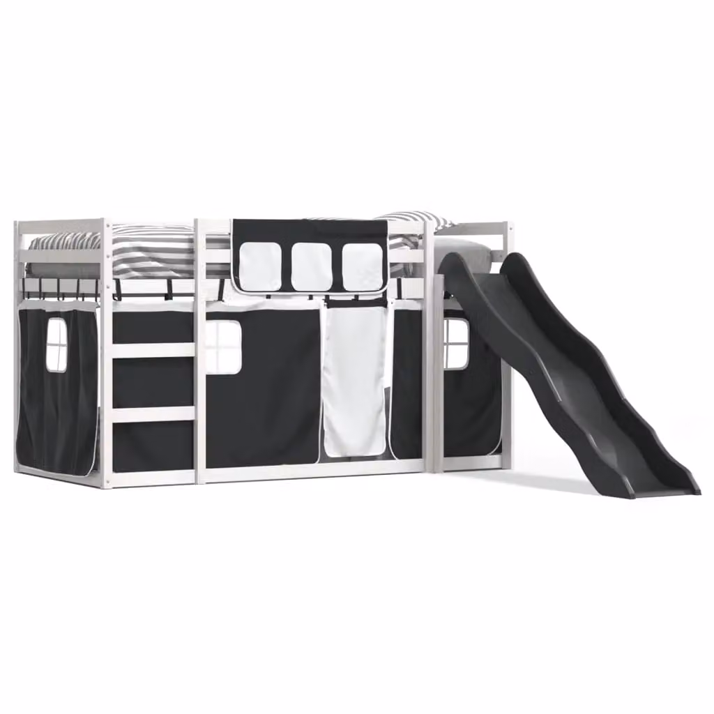 Berkfield Home Solid Wood Bunk Bed with Slide in White and Black, W/D/H: 90 x 200 cm – 2