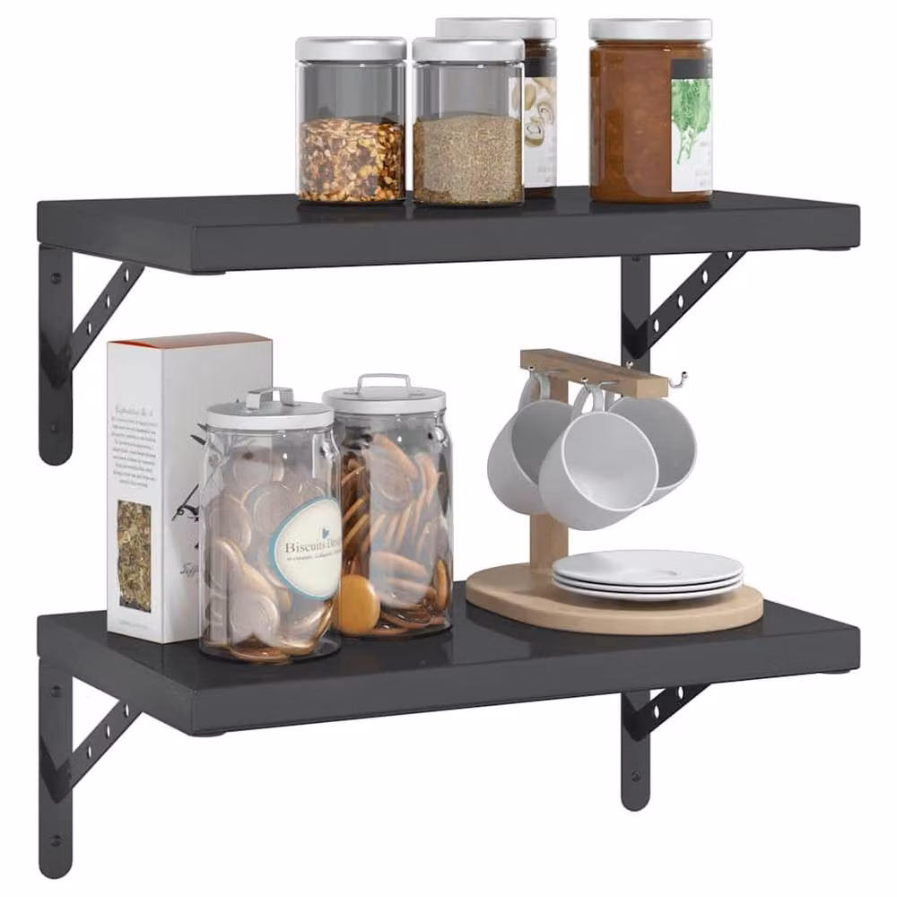 Berkfield Home Set of 2 Black Matt Stainless Steel Wall Shelves, W: 50 cm, D: 30 cm – 3