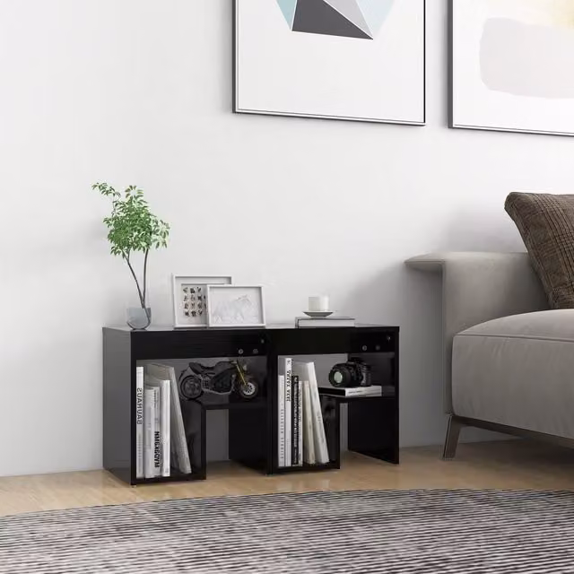 Berkfield Home Set of 2 Black Bedside Cabinets in Engineered Wood W/D/H: 40 x 30 x 40 cm