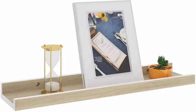 Berkfield Home Decorative Wall Shelves, 2 Piece Set in White and Sonoma Oak, W: 40 cm, D: 9 cm, H: 3 cm