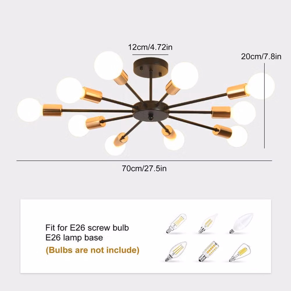 NIVOR 10-Light Industrial Mid-Century Flush Mount Ceiling Chandelier in Black – 2