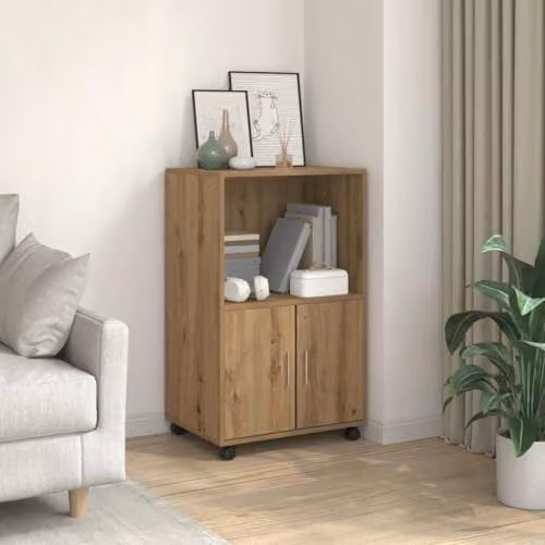 vidaXL Rolling Cabinet in Artisan Oak, Brown Engineered Wood, W/D/H: 55 x 40 x 91 cm – 2