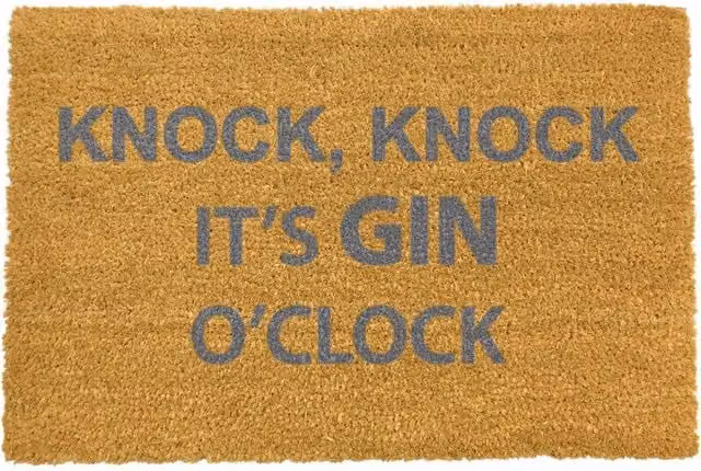 Artsy Mats Knock Knock It's O'Clock Grey Coir Doormat, W: 60 cm, D: 40 cm