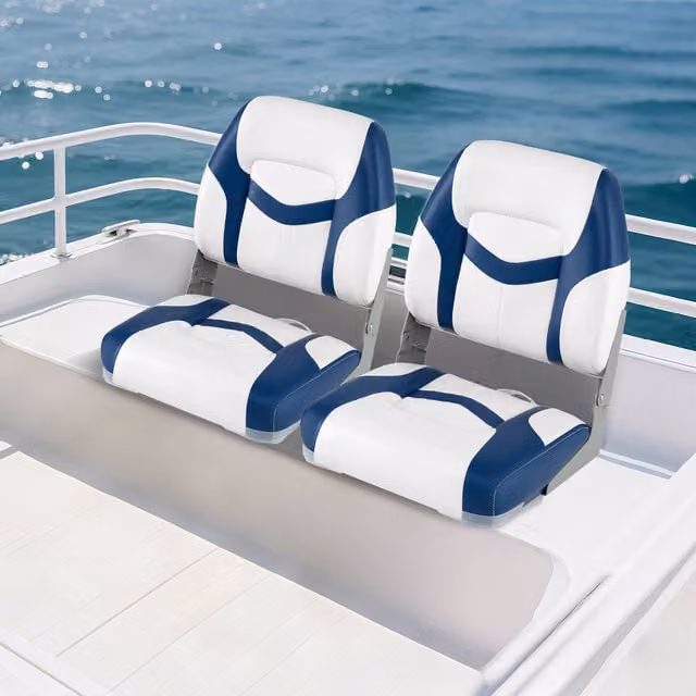 COSTWAY Set of 2 Blue Plastic Folding Low Back Maritime Boat Chairs