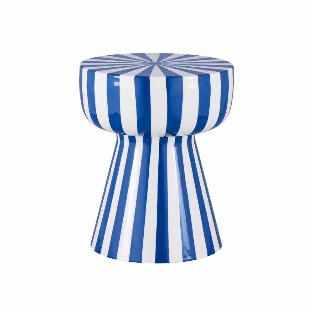 sweeek Modern Round Blue Enamelled Steel Side Table with Striped Design, W/D/H: 41.0 x 34.0 x 75.0 cm – 2