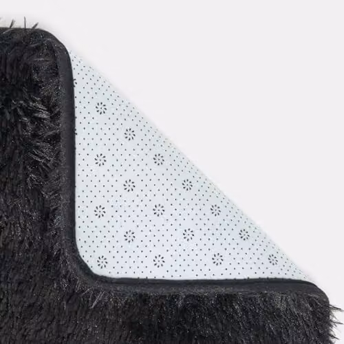 OHS Black Modern Shaggy Runner Rug, Non-Slip Faux Fur Polyester Floor Mat, W/D/H: 60 x 150 x 1 cm – 7