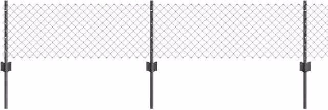 Berkfield Home Grey Steel Chain Link Fence with 10 U-Profile In-Ground Posts, W: 10 m, H: 0.4 m