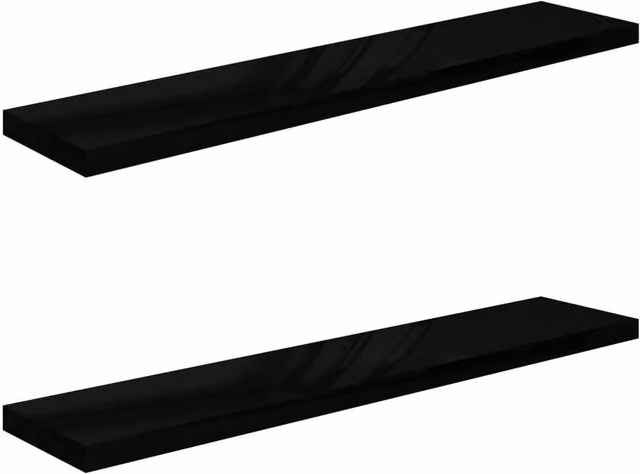 Berkfield Home Set of 2 High Gloss Black Floating Wall Shelves, W: 120 cm, D: 23.5 cm, H: 3.8 cm