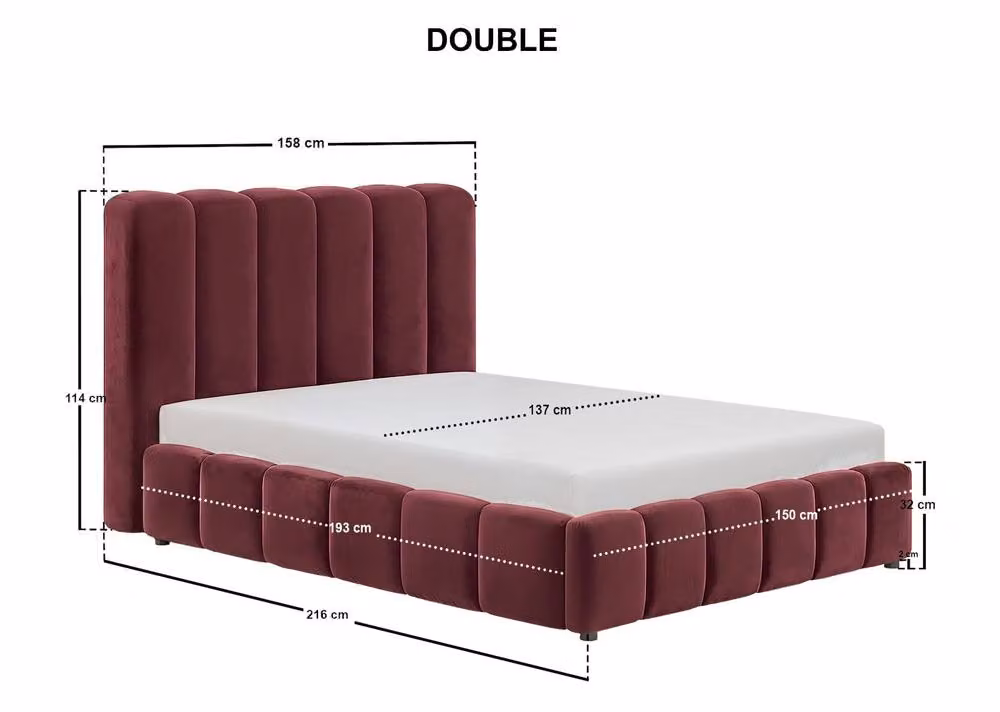 Solace+Co Emilie Upholstered Ottoman Bed in Burgundy Velvet, W/D/H: 140 x 200 cm – 6