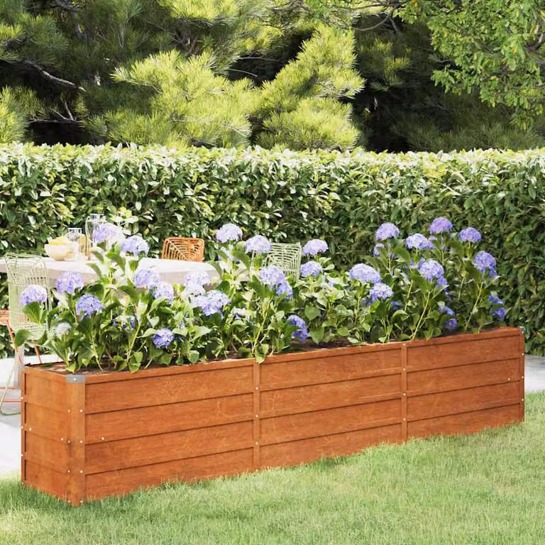 Berkfield Home Garden Raised Bed in Brown Corten Steel, W/D/H: 240 x 40 x 45 cm