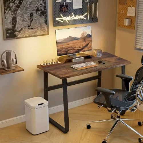 HOMCOM Industrial Computer Desk in Brown and Black, W/D/H: 100 x 58 x 74.5 cm – 7