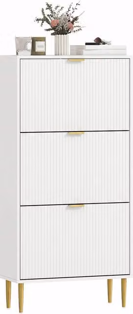 HOMCOM Slim Modern White and Gold Shoe Storage Cabinet with Tilting Compartments and Internal Shelves for your Hallway