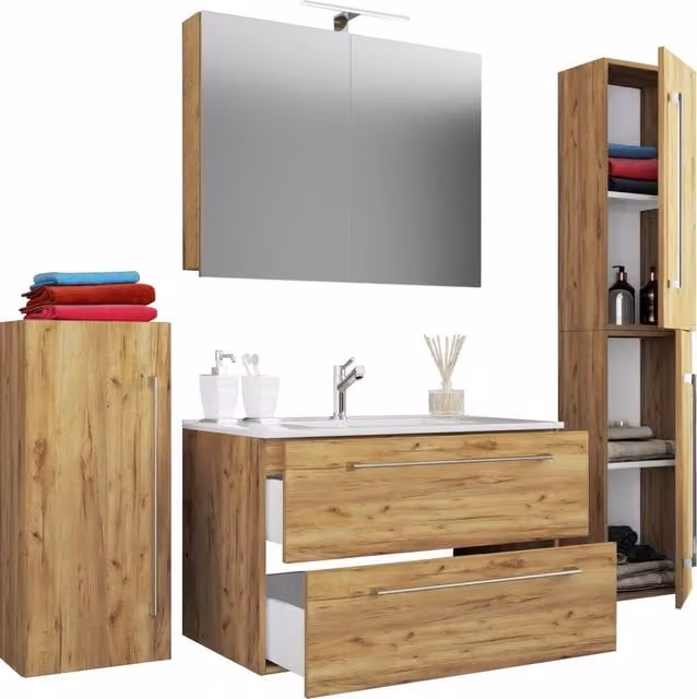 VCM Badinos SC 5-piece Modern Bathroom Furniture Set in Light Oak – 1