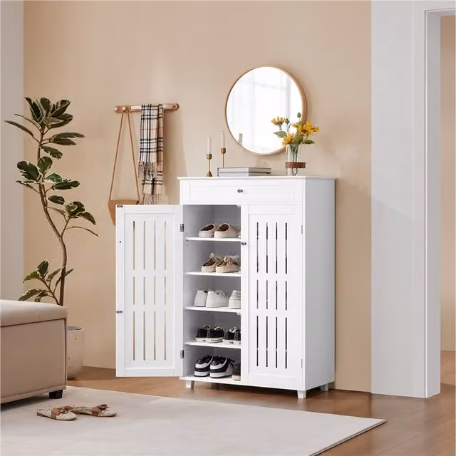 Yaheetech White Modern Shoe Cabinet with Drawers and Hinged Doors