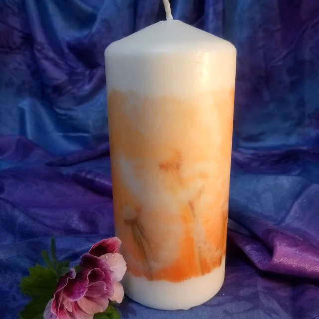 Viki White Dandelion Floral Pillar Candle Set of 3