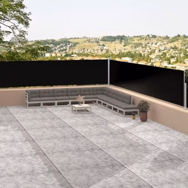 Berkfield Home Retractable Single Roller Side Awning in Black, Polyester, W/H: 117 x 1200 cm