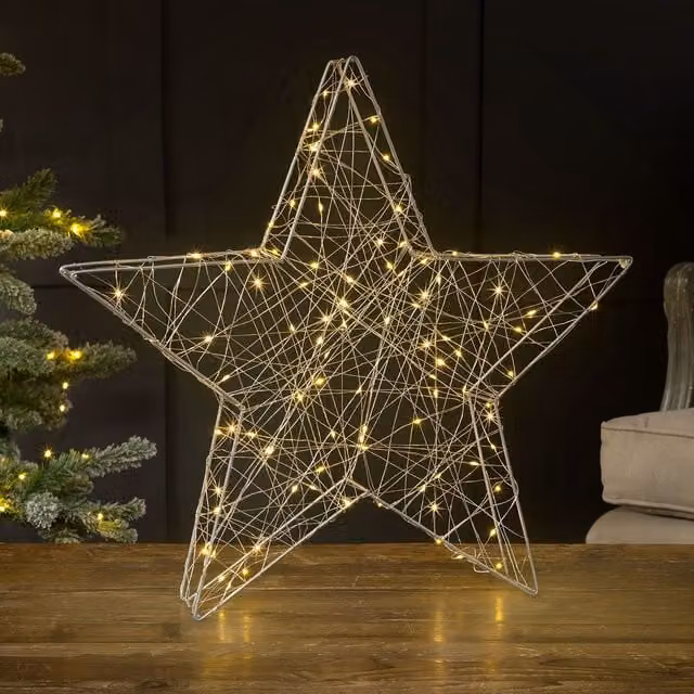 Christow Silver Micro LED Light Up Star Christmas Ornament, Large, Height: 55 cm
