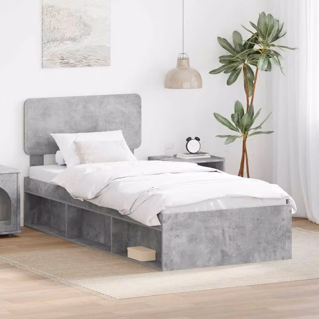 Berkfield Home Modern Bed Frame in Grey Solid Pine Wood, W/D/H: 90 x 190 cm – 1