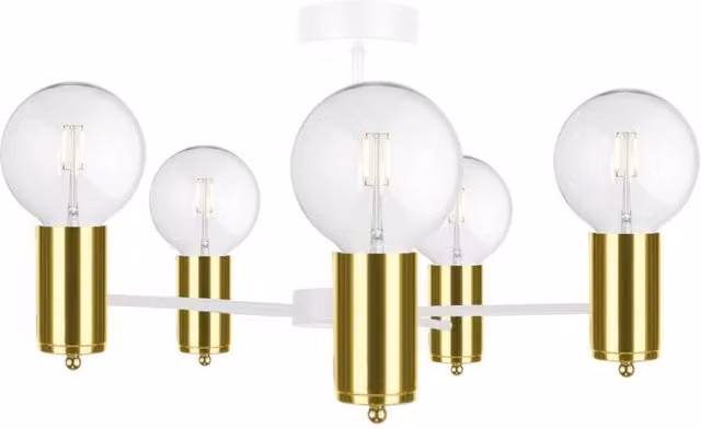 Netlighting Arde Multi Arm Semi Flush Ceiling Light in White and Gold, 60cm, 5x E27