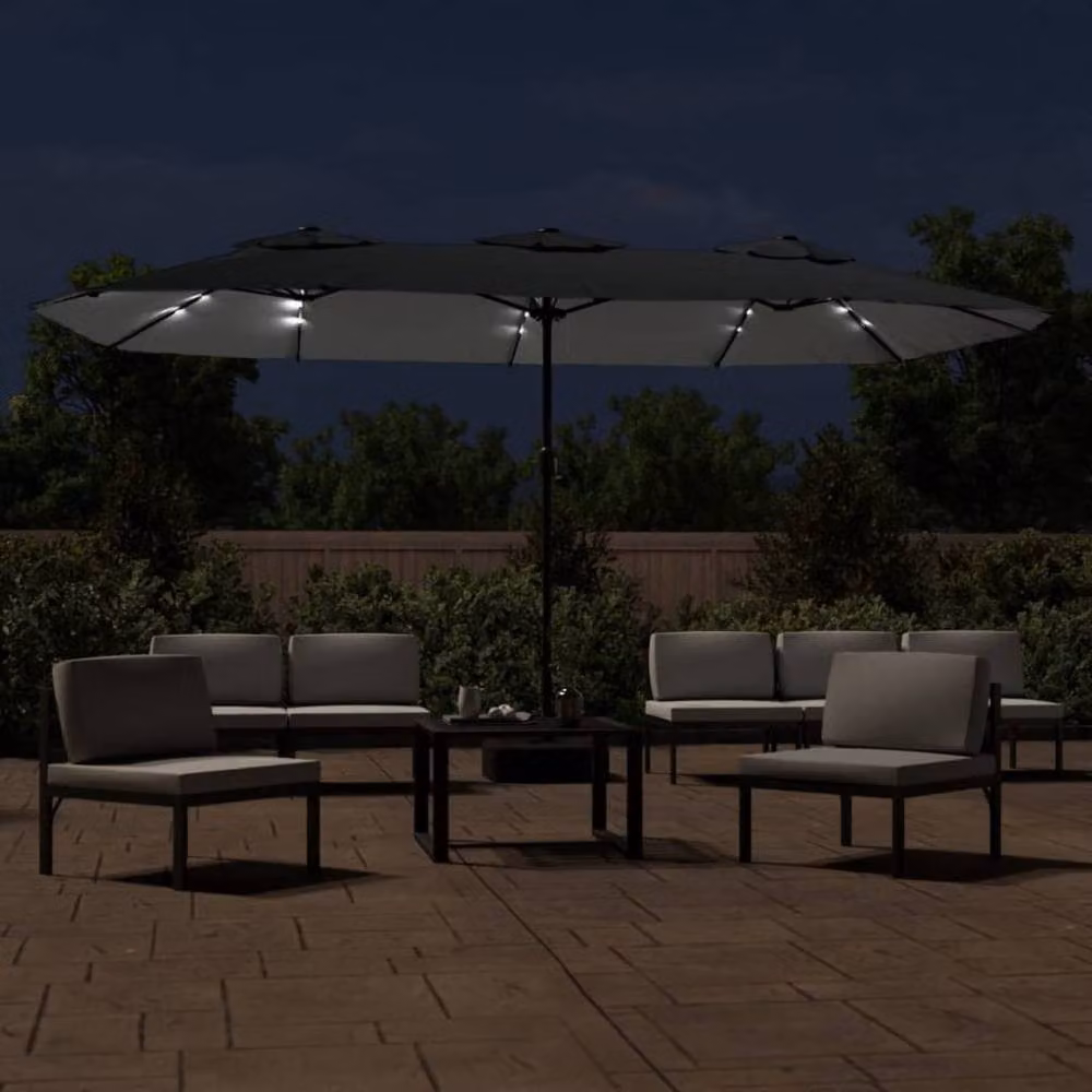 Berkfield Home Double-Head Cantilever Parasol with LEDs in Anthracite and Black, W: 449 cm, H: 245 cm – 3