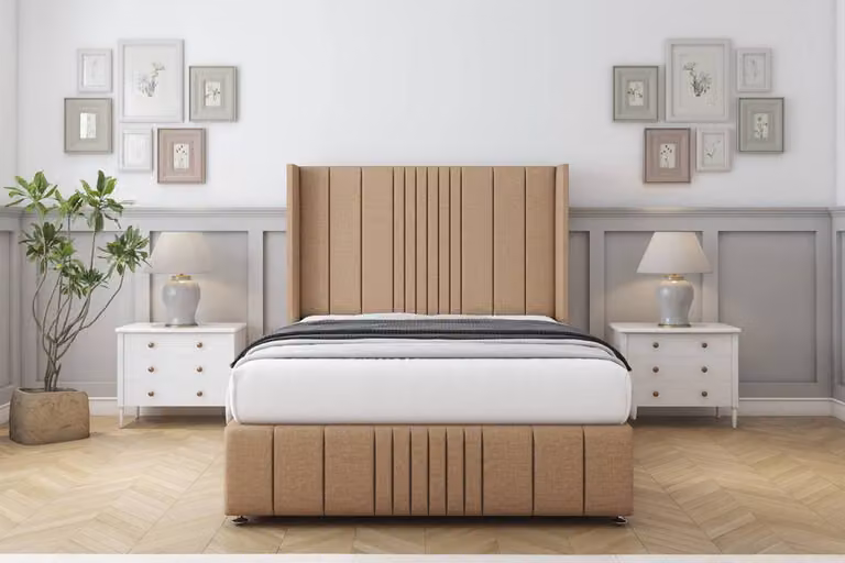 Sloomy Hargrave Dumfries Divan Set with Wingback Headboard and Footboard, Light Brown, W/D/H: 200 x 167.6 x 139.7 cm