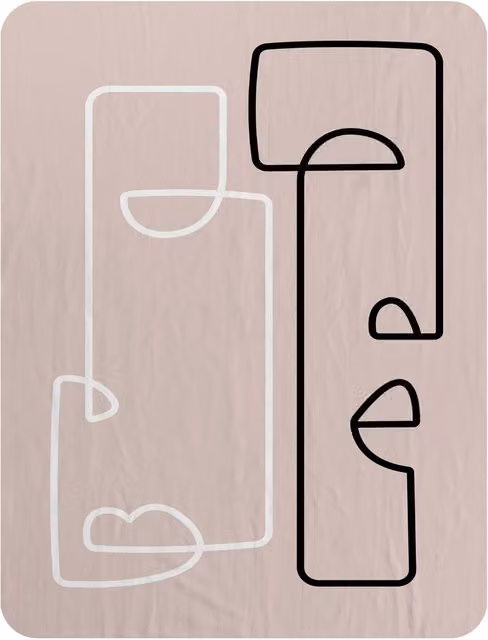 Benjamin Tate Design Line Art of Two Faces Fleece Blanket in Pink and Beige, W/D/H: 120 x 150 cm – 2