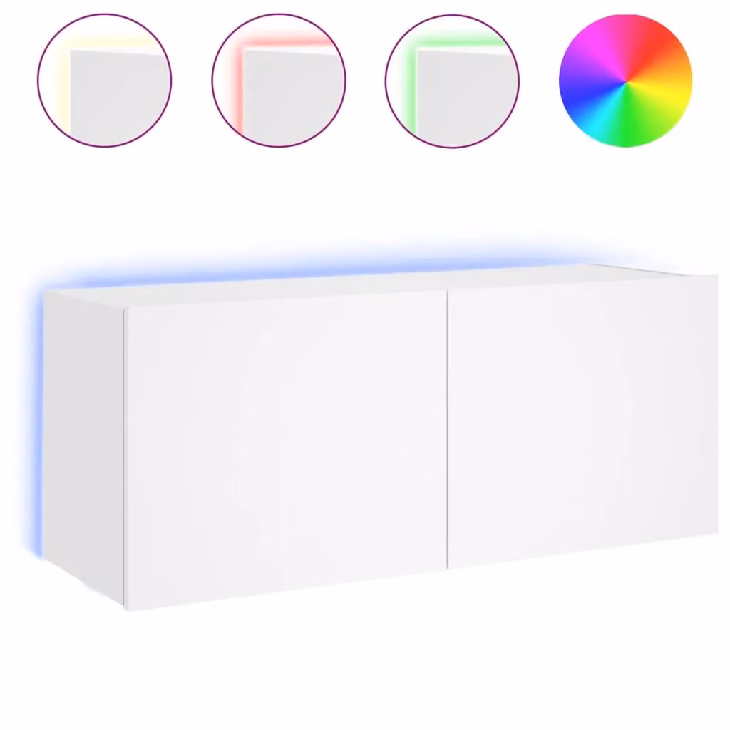 Berkfield Home Modern White Wall Mounted TV Cabinet with Integrated LED Lighting W/D/H: 100 x 35 x 41 cm – 2