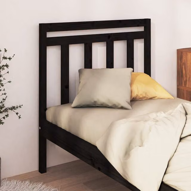 Berkfield Home Black Rustic Solid Pine Wood Bed Headboard, W/D/H: 81 x 4 x 100 cm