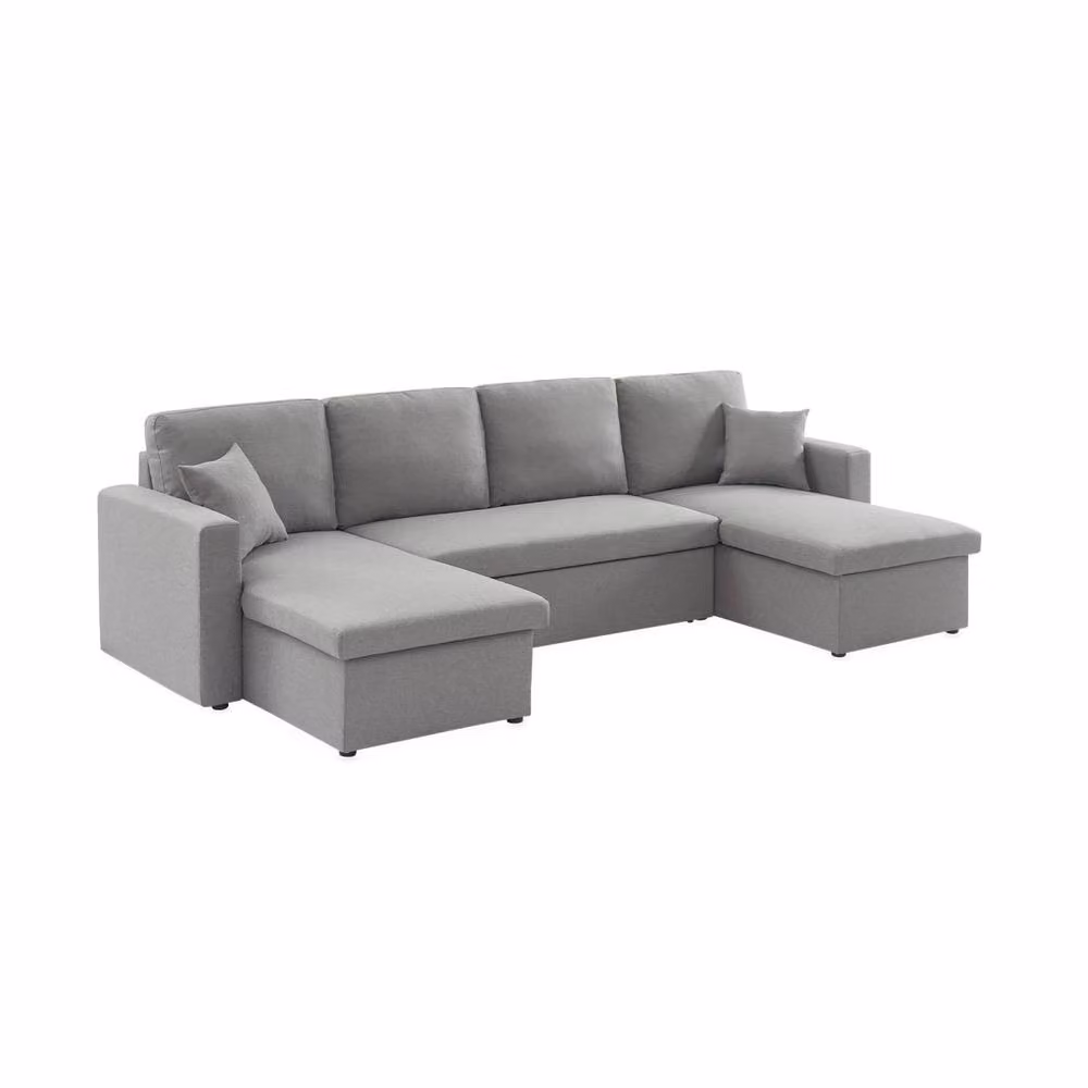 Sweek 4-Seater U-Shaped Fabric Sofa Bed in Dark Grey with Pull-Out Drawer and Scatter Cushions – 2